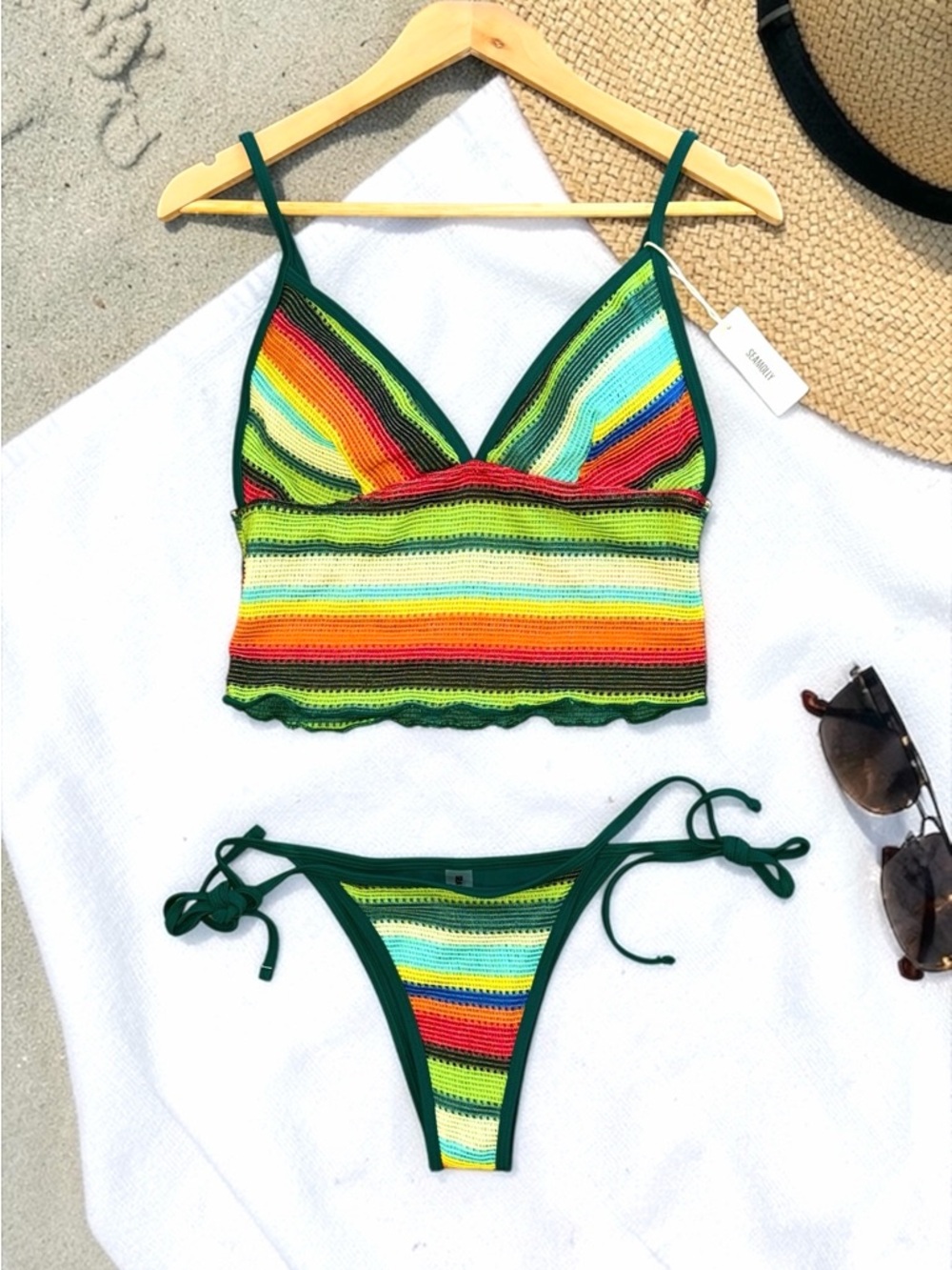 Seamoly NWT Vintage Colorblock Striped Tie Side Tankini Set Size Large